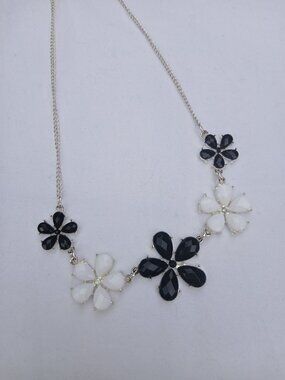 Floral Black and White Necklace Costume Jewelry